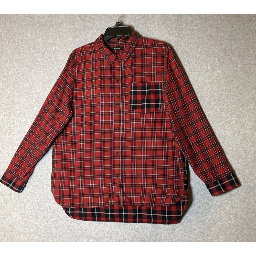 Madewell Top Red Tartan Plaid Womens XL Oversized Ex‎ Boyfriend Shirt Longsleeve